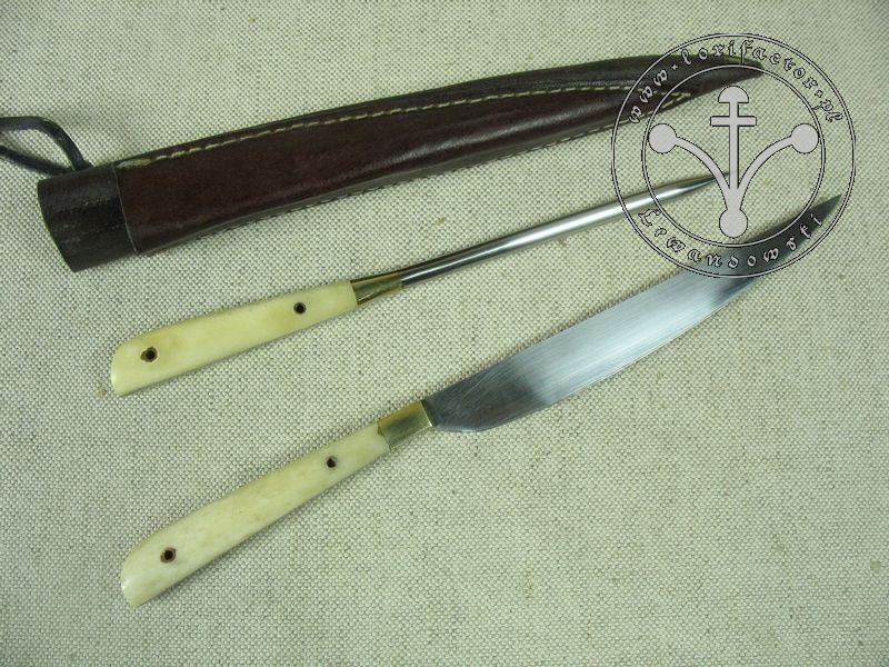 KS-020 Duży komplet biesiadny - nóż ze szpikulcem w kościanej oprawie